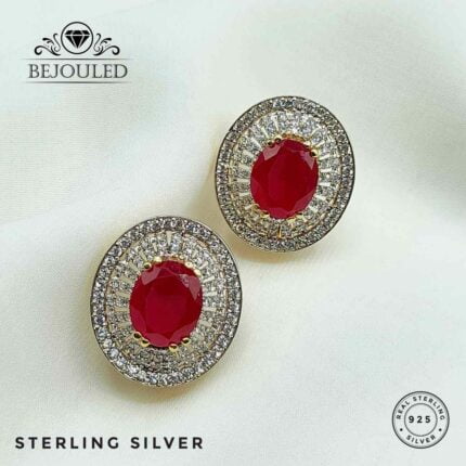 OVAL STUDDED RUBY EARRINGS