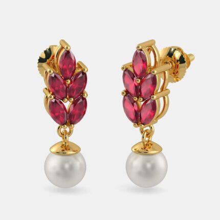 Ruby & pearl drop earrings